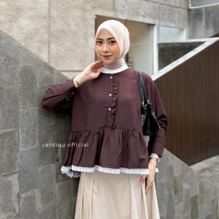 Kimnara Blouse Atasan Wanita Ruffle Renda Bawah Bahan Pololinen. Estimasi Harga Rp. 70.000,- s/d Rp. 75.000,-