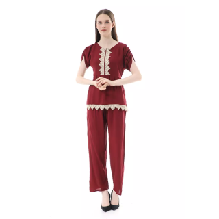Zemira Piyama One Set Atasan Bawahan Wanita High Quality - Maroon.  Estimasi Harga Rp. 130.000,- s/d Rp. 132.000,-