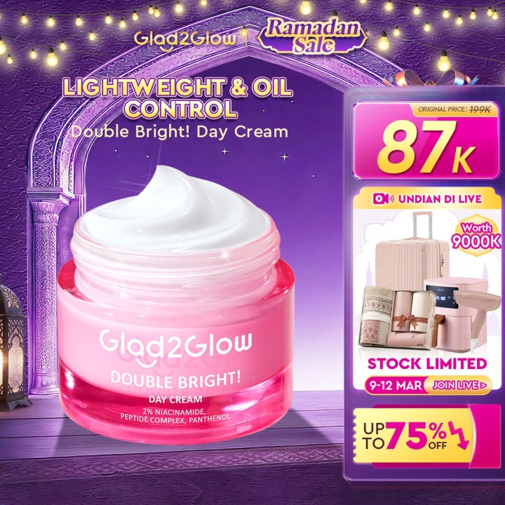 Glad2Glow Double Bright Day Cream. Estimasi Harga Rp. 238.000 s/d Rp. 240.000,-