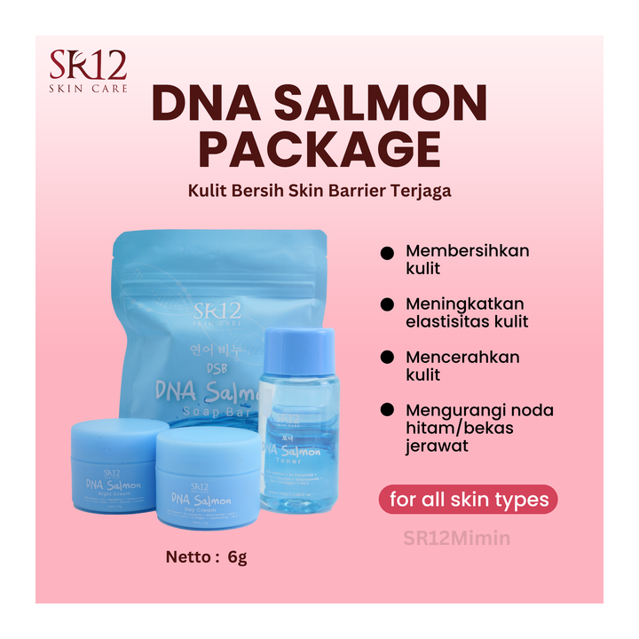 SR12 DNA Salmon Paket Perawatan Wajah Cerah Dan Glowing 1 Paket DNA Salmon. Estimasi Harga Rp. 184.000 s/d Rp. 186.000,-